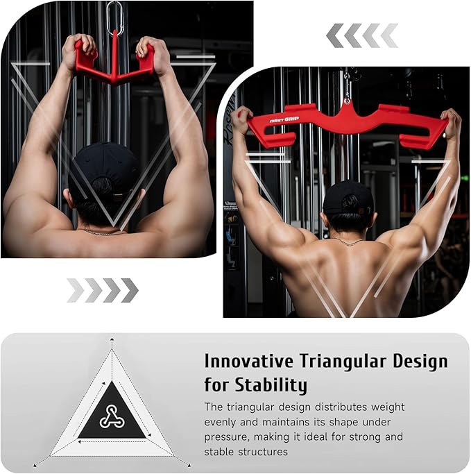 LAT Pull Down Bars Set, Triangular Stability LAT Pulldown Attachments with 8 Ergonomic Handles for Whole Back Training, Non-Slip Cable Machine Attachment for Gym Home Workout