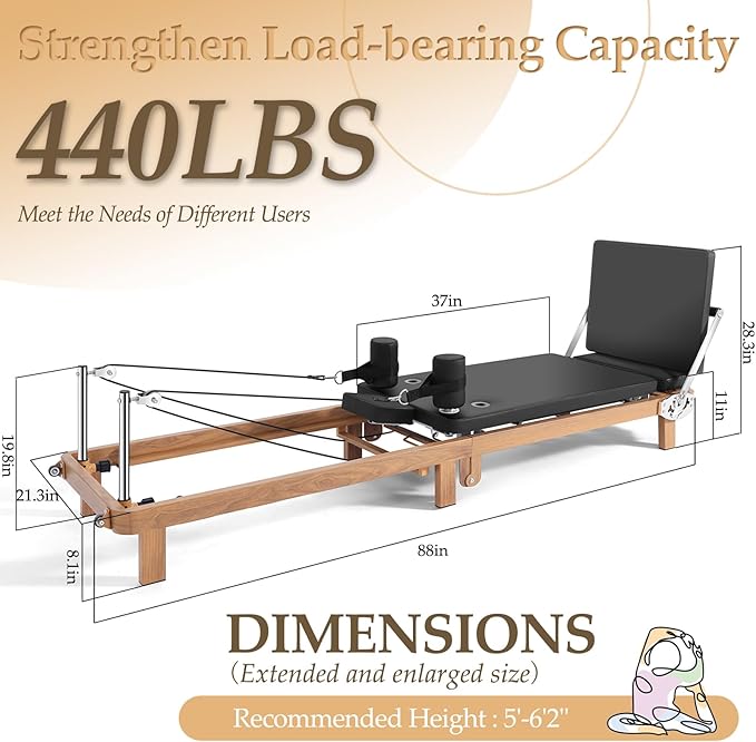 Foldable Pilates Reformer Machine,Extended 88in Metal Frame Pilates Equipment for Home Women Men Use Gym Workout & Advanced and Beginners Users , Dual Resistance System (Spring & Latex Tubes)