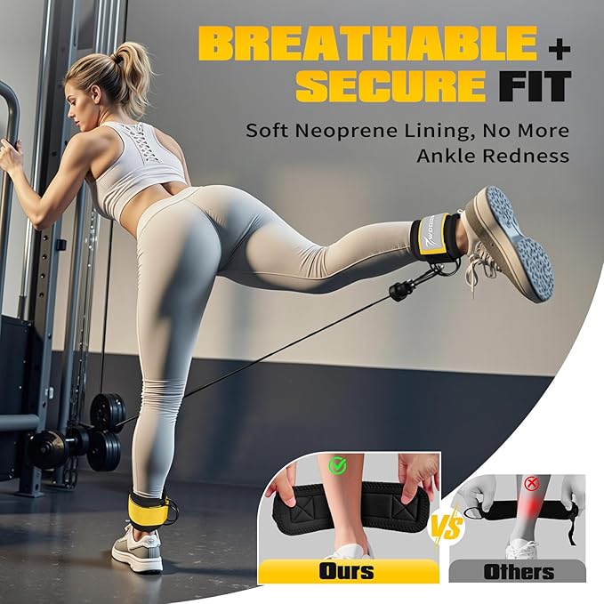 Ankle Resistance Bands with Cuffs, Leg and Glutes Workout Equipment, Resistance Bands with Ankle Straps for Cable Machine Kickbacks, Booty Workouts, Lower Body Exercises - Home Gym Exercise Equipment