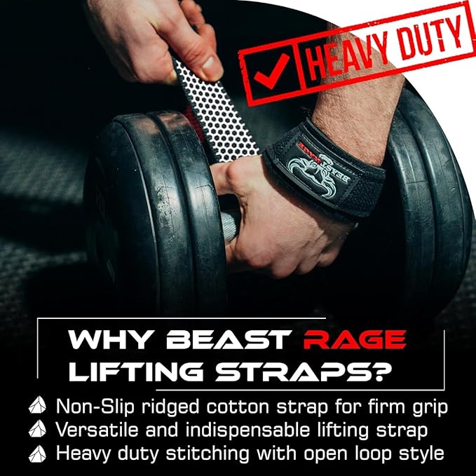 BEAST RAGE Lifting Wrist Straps for Weightlifting, Weight Lifting Straps Gym Grip Power Workouts Lifting Straps Padded Cotton Men Women Wrap Lift Deadlift Straps Hard Pull Exercise