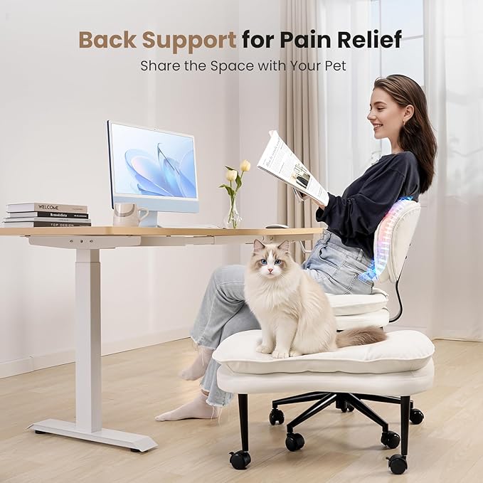 Cross Legged Office Chair, Ergonomic Cloud Criss Cross Desk Chair, Meditation Chair with Wheels, Height Adjustable Seat for ADHD, Wide Kneeling Chair with Back Support, White