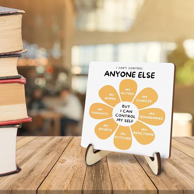 Decorative Desk Decor Mental Health Therapy Office Decor Plaque with Wooden Stand Inspirational Wood Sign for Home Office School Psychologist Counselor Psychology Calm Down Corner Table Shelf