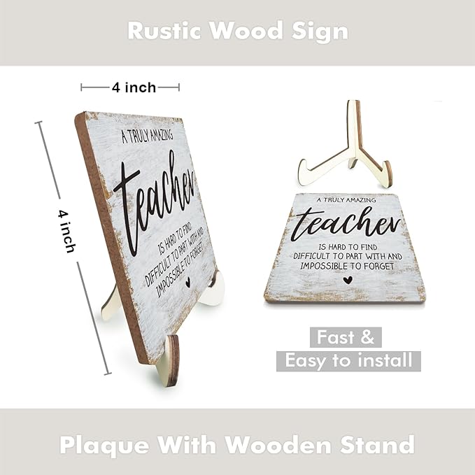 Decorative Desk Decor Motivational Teacher Positive Thank You Gifts Teacher Appreciation Gifts Plaque with Wooden Stand Inspirational Wood Sign for Coach Teacher Coworker Home Office Table Shelf