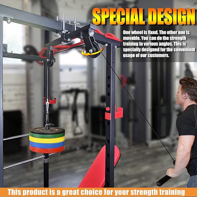 KORIKAHM Power Rack Pulley Attachment, LAT Pulldown Machine - Cable & Weight Dual Pulley System for Home Gym Strength Training, Power Racks