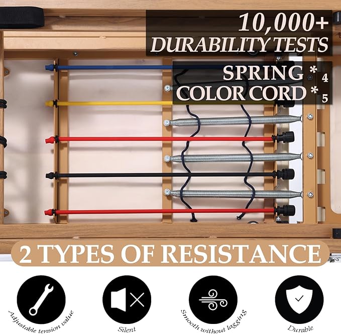 Foldable Pilates Reformer Machine,Extended 88in Metal Frame Pilates Equipment for Home Women Men Use Gym Workout & Advanced and Beginners Users , Dual Resistance System (Spring & Latex Tubes)