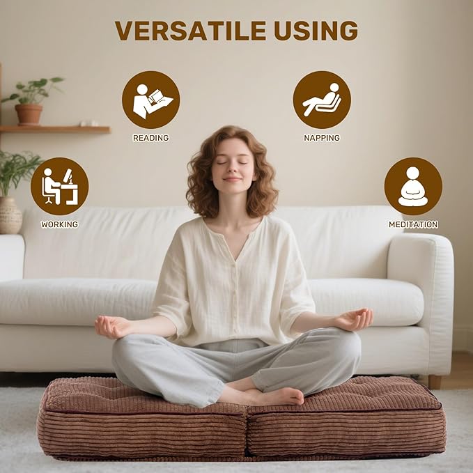 HollyHOME Adjustable Floor Chair with 6 Positions, Folding Lazy Sofa Recliner with Back Support, Thick Sponge Cushion and Portable Handle, Comfy Gaming Meditation Chair for Dorm, Bedroom, Coffee