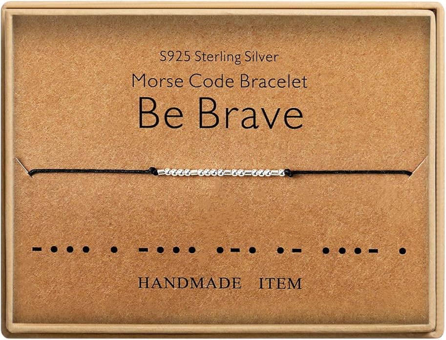 KGBNCIE Morse Code Bracelet for Women Sterling Silver Beads on Silk Cord Secret Message Fuck Friendship Inspirational Encouragement Bracelet Gift for Her