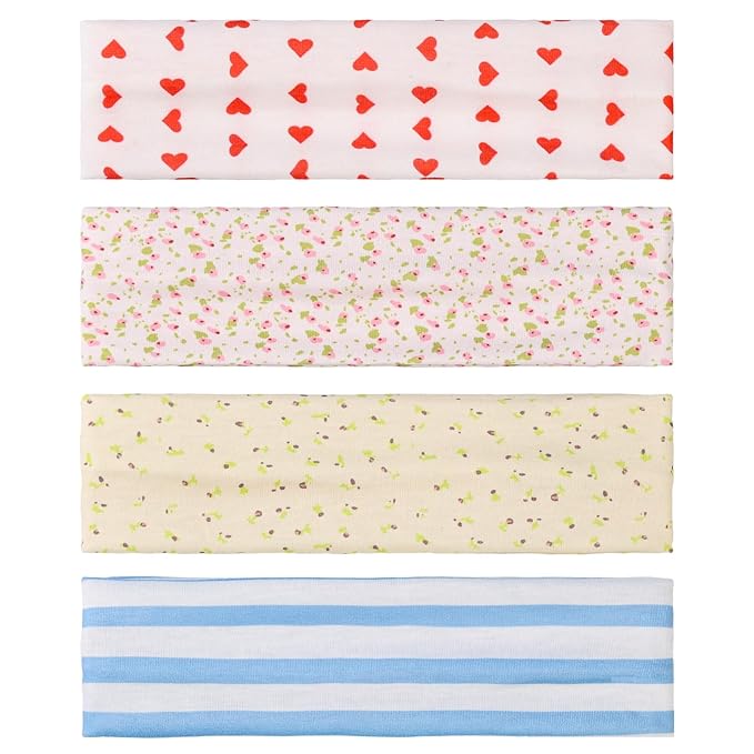 9 Pack Floral Headbands for Women Non Slip - Elastic Cotton Fabric - Sweat Absorption - Soft Cloth Cute Hair Bands for Women's Hair, Stretchy Sports Headbands for Workout Yoga Gym - H