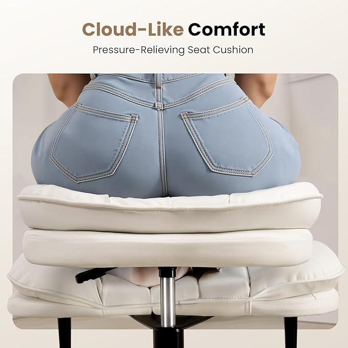 Cross Legged Office Chair, Ergonomic Cloud Criss Cross Desk Chair, Meditation Chair with Wheels, Height Adjustable Seat for ADHD, Wide Kneeling Chair with Back Support, White
