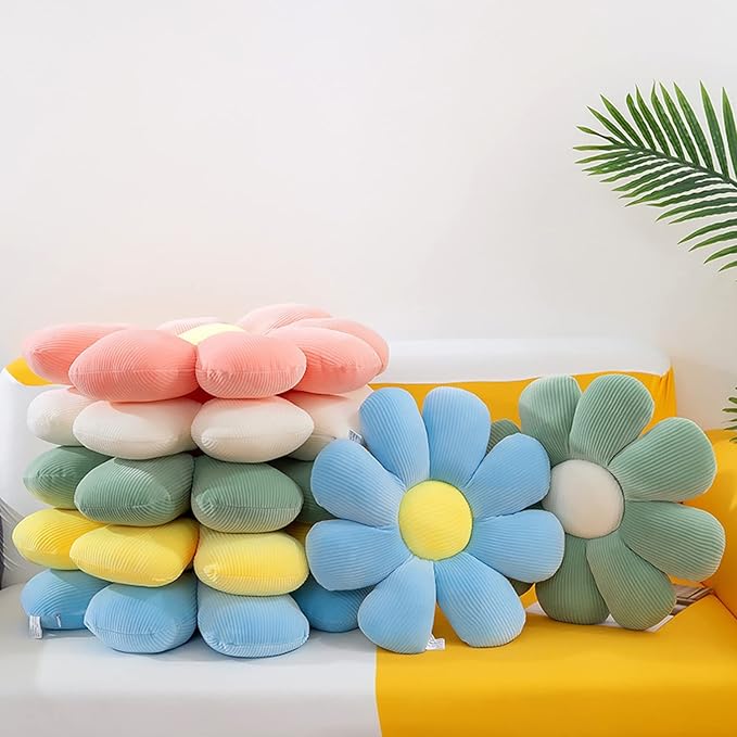 Flower Pillow, Flower Shaped Throw Pillow Floor Pillow Soft Seating Cushion Room Decor Plush Pillow for Bedroom, Sofa, Bed, Reading (15 inch, Blue)