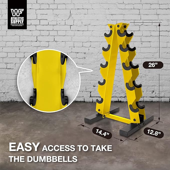 WF Athletic Supply Dumbbell Rack, 5-Tier A-Frame Dumbbell Rack for Dumbbell Storage, Color Options Available in Black/White/Green/Yellow/Red/Pink/Orange & Blue