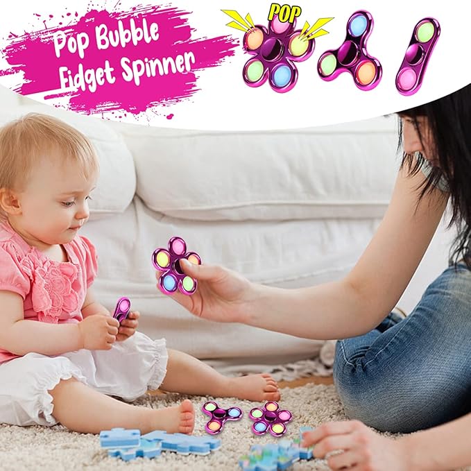 FIGROL 3 Pack Pop Fidget Spinner, Push Pop Bubble Fidget Spinner, Simple Sensory Metal-Looking Plastic Hand Spinner - Stress Reduction and Anxiety Relief for Children