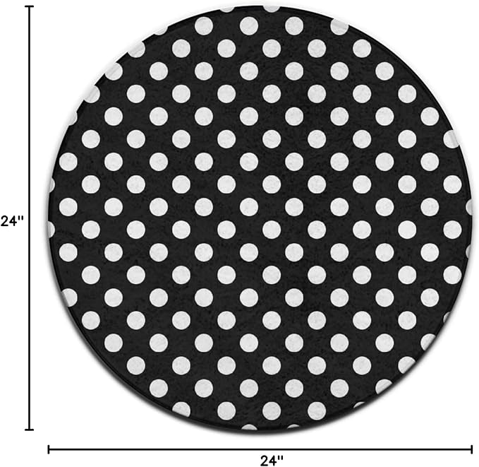 Large Home Decor Mat, Soft Round Yoga Carpet, Non-Slip Machine Washable Home Office Circle Rug Compatible with White Black Polka Dots