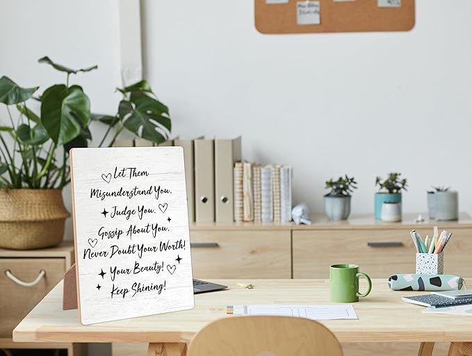 Desk Signs for Office, Mental Health Decorations, Inspirational Desk Decor, Home Decor Living Room, Coworker Gifts, Encouragement Gifts for Women Men Friend, Christian Gifts, Wooden Sign with Stand,4