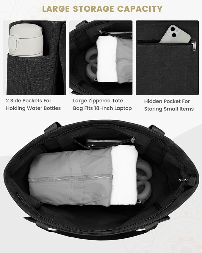 Gonex Yoga Mat Bag, Yoga Gym Bag Tote Bag with Multi Pockets For Women Men, Canvas Yoga Mat Carrier Take in Out Mat Easily For Pilates Travel Workout Office