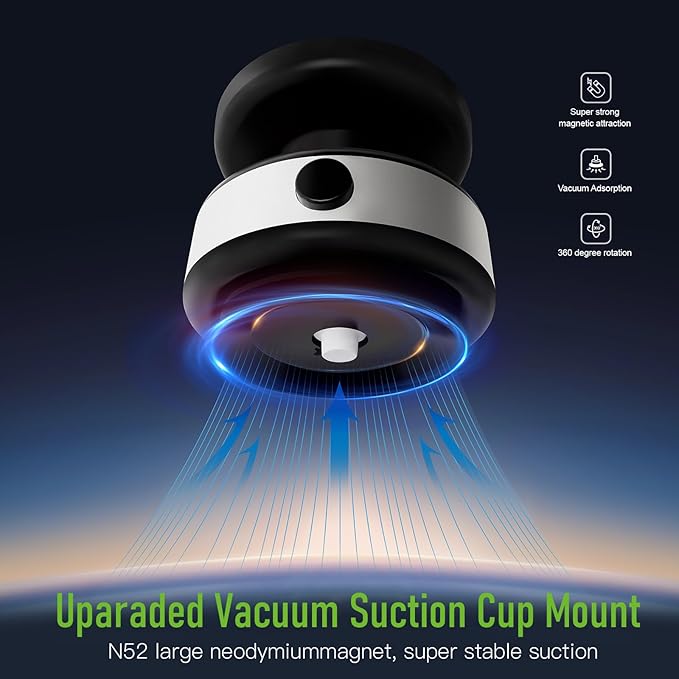 for Suction Phone Mount, 360° Adjustable Vacuum Magnetic Phone Holder,Only on Car/Gym/Mirror/Smooth Surface/Vlogging Travel,Phone Holders for Your Car Compatible with All Smartphones (Silver)