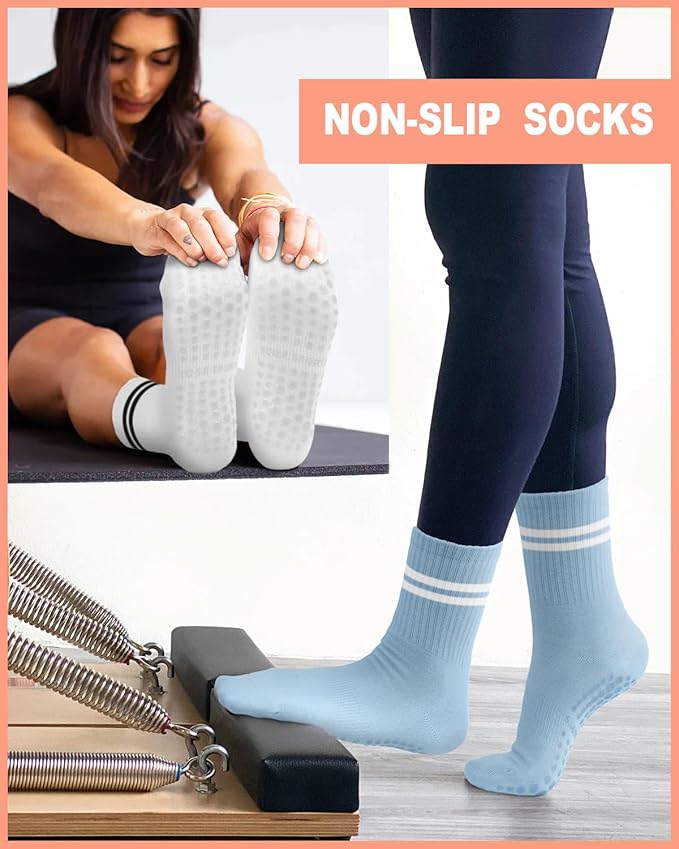 3/6 Pairs Grip Pilates Socks for Women, Non-slip Yoga Athletic Socks for Barre Ballet Barefoot Workout Hospital