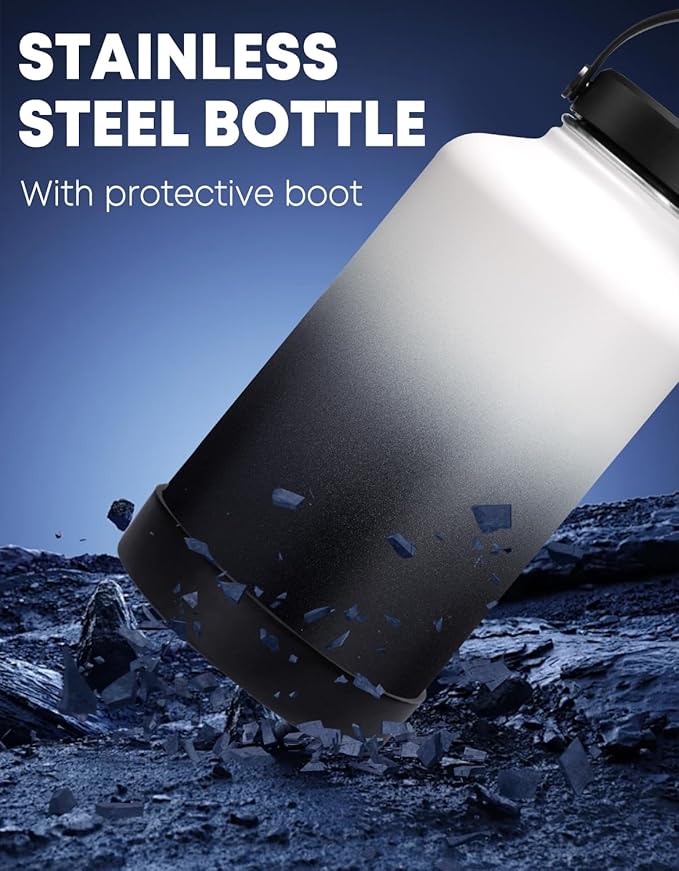 40oz Insualted Water Bottle Leak Proof Stainless Steel Flask Water Bottles with Straw Flex Lid, Survival Paracord, Shoulder Carrier Bag, Metal Hydro Water Flask Mug Sports Hiking Cycling Work