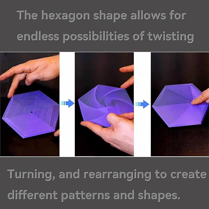 Fractal Fidget Hexagon, Kinetic Desk Spinning Toy, 35 Circles、5.9x6.69in, Used for Anxiety Disorder ADHD, Adult Office Visual Illusion fingertip Toys, 1 pc (Purple Gold)
