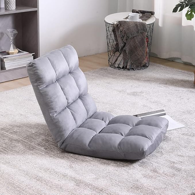 FLOGUOR Indoor 5-Position Adjustable Floor Chair with Back Support Folding Padded Gaming Sofa Chair, Lounge Chair for Adults Video Gaming, Perfect for Meditation, Reading QL050-GR