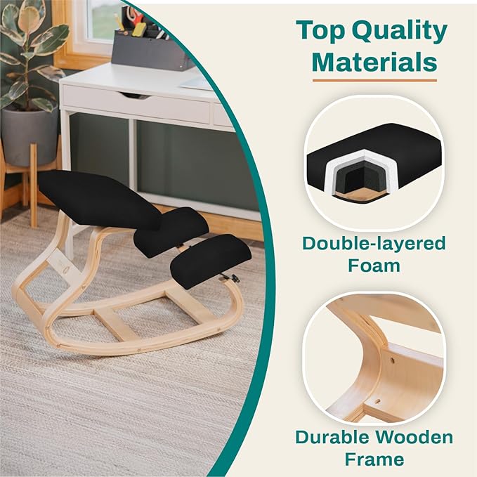 Ergonomic Kneeling Chair with Adjustable Seats - Knee Chair for Posture Correction & Kneel Rocking Stool for Desk - Back Pain Relief and Support for Home and Office (Modern, Black Sand)