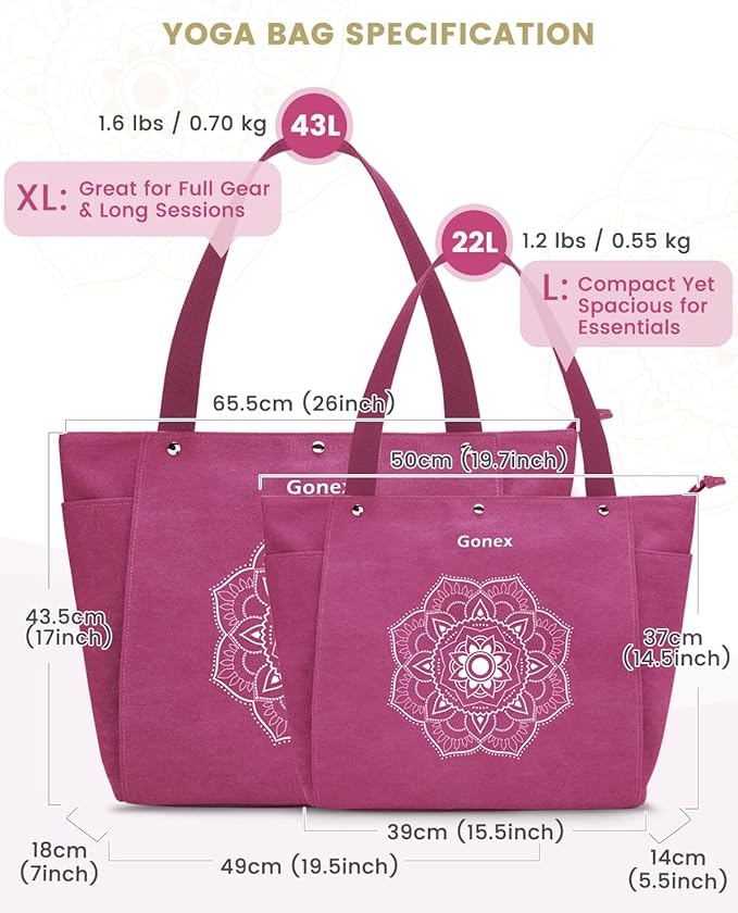 Gonex Yoga Mat Bag, Yoga Gym Bag Tote Bag with Multi Pockets For Women Men, Canvas Yoga Mat Carrier Take in Out Mat Easily For Pilates Travel Workout Office