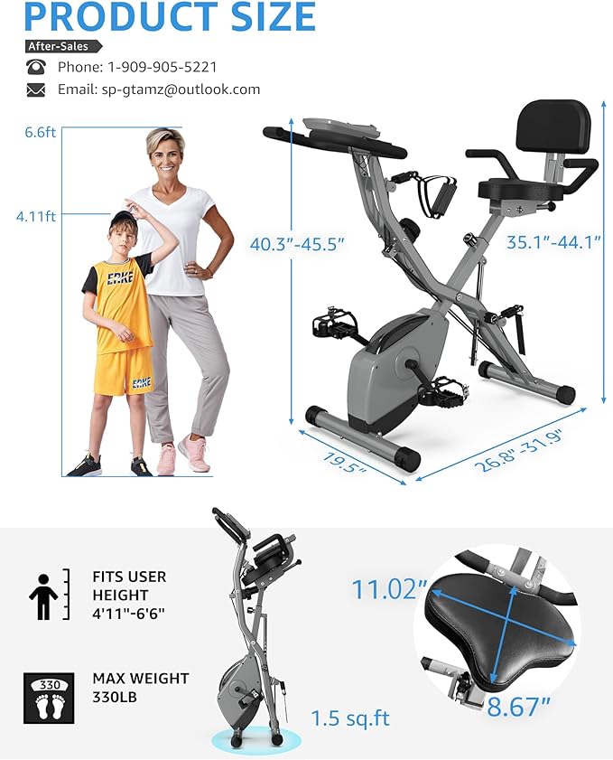 Foldable Exercise Bike for Small Apartments, Stationary Bikes for Home, Indoor Portable Cycling Bike with 16-Level Magnetic Resistance, 260LBS Capacity, 5.5 LBS Flywheel, Designed for Small Space Workout 816
