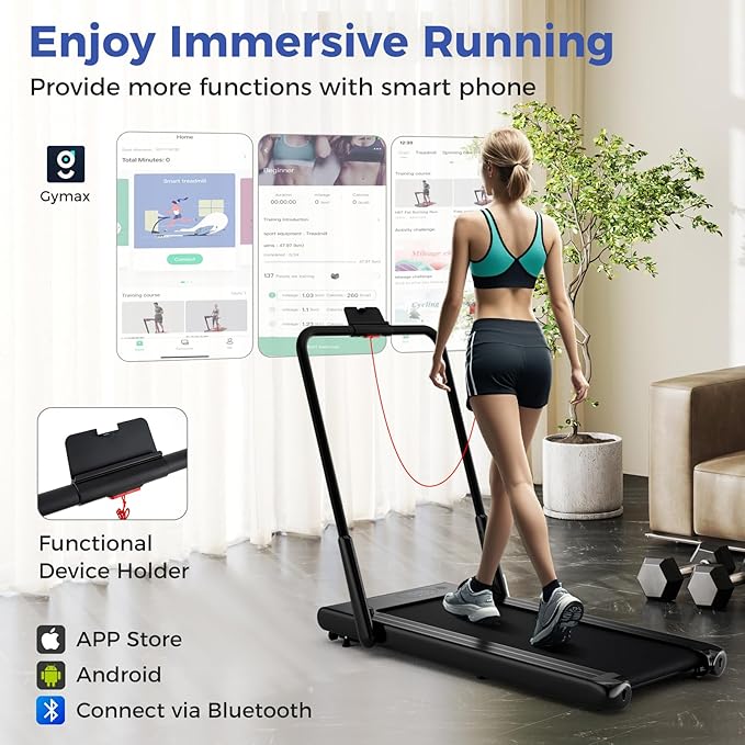 GYMAX Walking Pad Treadmill, 3HP Under Desk Treadmills with 340LBS Capacity, LED Display, Remote & APP Control, 3 in 1 Portable Compact Running Jogging Machine for Home Office Gym Exercise