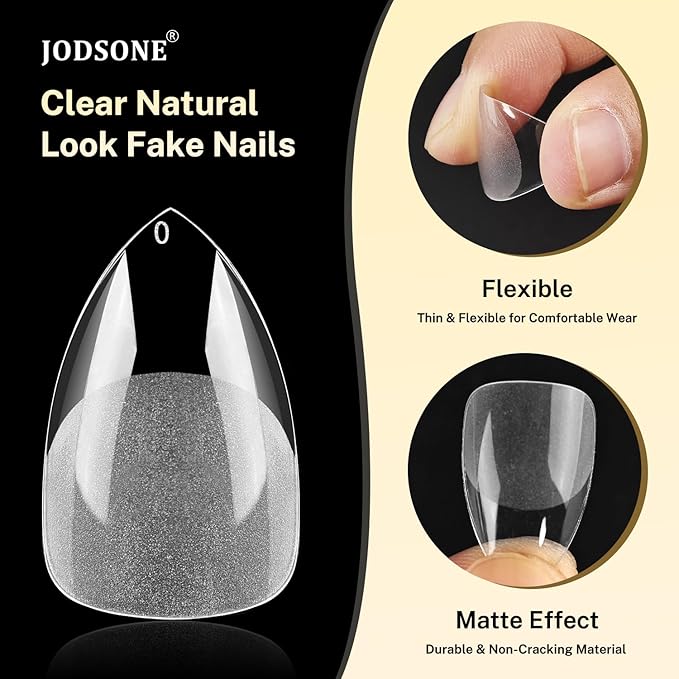 JODSONE Short Orbicular Half Matte Pre shaped Soft Gel Tips Fake Nails False Acrylic Clear Full Cover Press on Extension Gel Kit Manicure DIY at Home 240PCS 10Sizes