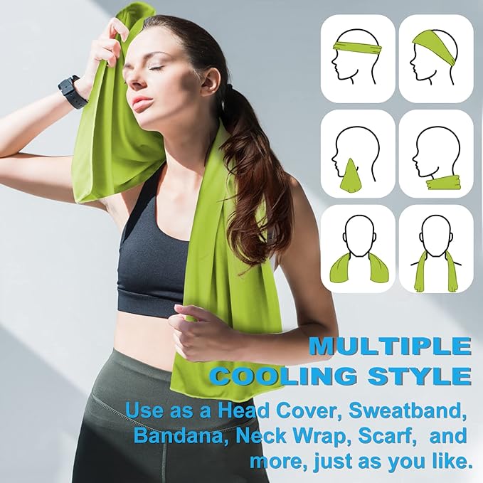 Cooling Towels 43.3" x 15.7" Lime Green - Ice Towel, Sweat Towel, Cooling Towels for Neck & Face & Cooling Neck Wraps for Summer Heat - Neck Cooler for Quick Cool Down for Gym, Running, Golf Sports