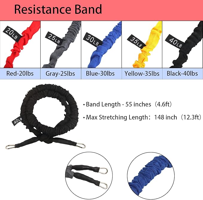 15 PCS Resistance Bands Set, 20-40lbs Exercise Tubes with Handles, Protective Nylon Sleeves, Door Anchor & Ankle Strap, Stretch Bands for Full Body Workout, Strength Training for Men & Women
