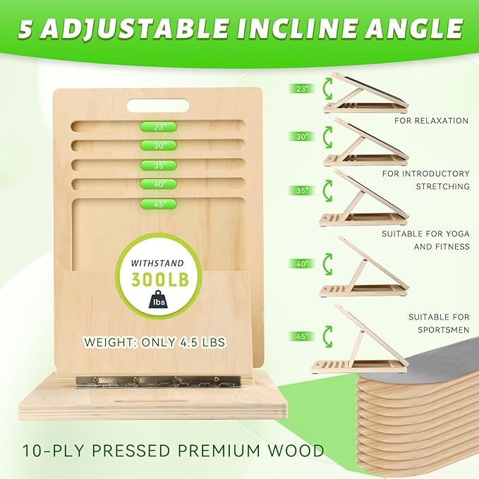 Adjustable Slant Board - Portable Wooden Incline Board, Calf Stretcher for Exercise, Stretching, Squats & Physical Therapy (Knees/Ankle)