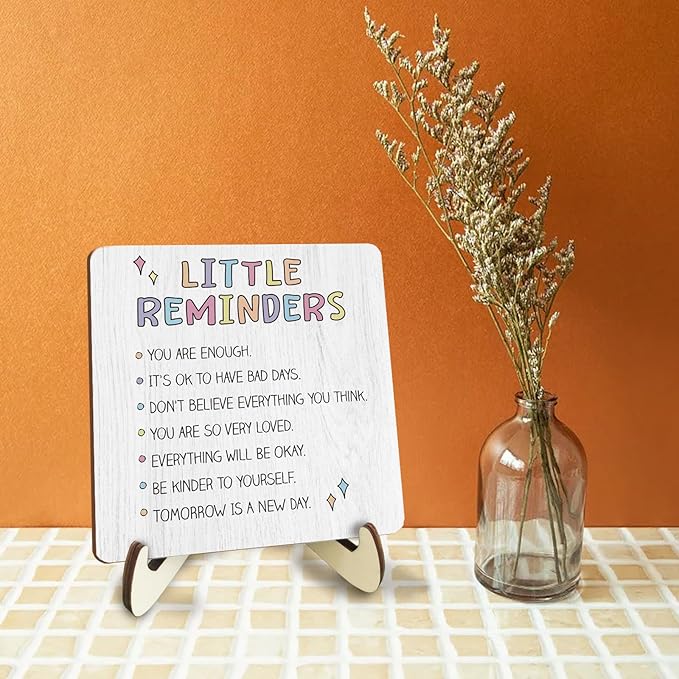Decorative Desk Decor Motivational Mental Health Affirmations Positive Plaque with Wooden Stand Inspirational Wood Sign for Home Office Homeschool Classroom Reading Corner Table Bookshelf