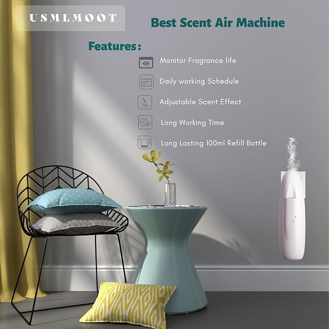Smart Waterless Aromatherapy Essential Oil Diffuser, Scent Air Machine with Cold-Air Diffusion Tech. Portable Scent Diffuser Plug-in Wall-up to 1000 Sq.Ft Coverage for Large Room, Home,Office