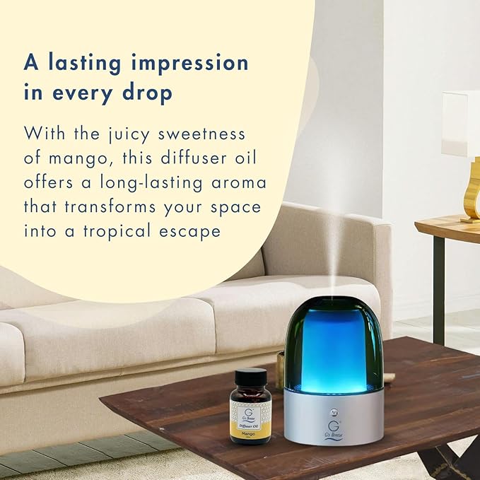 G's Breeze Smart Aroma Diffuser with 60ml Mango Scent Refill – Bluetooth & Wi-Fi App Control, LED Lighting, Adjustable Intensity, Long-Lasting Sweet Tropical Fragrance for Home or Office