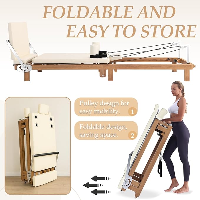 Foldable Pilates Reformer Machine,Extended 88in Metal Frame Pilates Equipment for Home Women Men Use Gym Workout & Advanced and Beginners Users , Dual Resistance System (Spring & Latex Tubes)