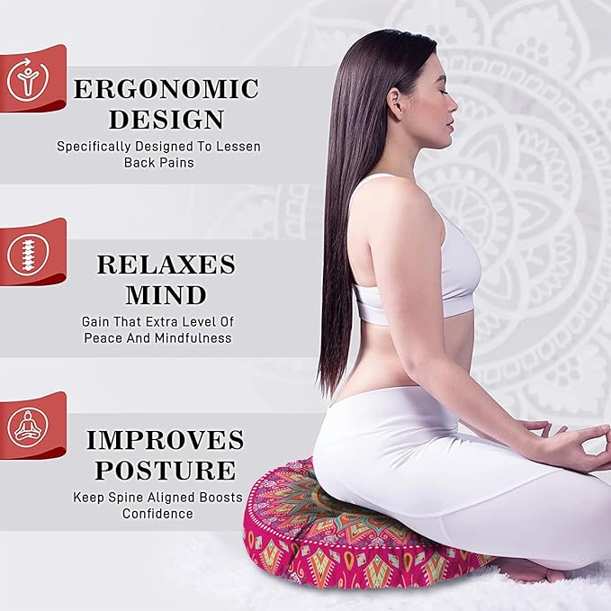 Mandala Meditation Cushion, Boho Meditation Mat, Meditation Pillows for Sitting on Floor, Cushions for Sitting in Home and Outdoor, Round Floor Pillows Cushion Seating for Yoga 22'' X 22''