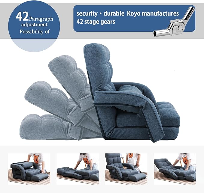 FLOGUOR 42-Position Adjustable Floor Chair, Chaise Lounge Indoor, Folding Lazy Sofa with Armrests and a Pillow Padded Adults Gaming Chairs for Living Room, Bedroom Factory Price, 8803XM (Blue)