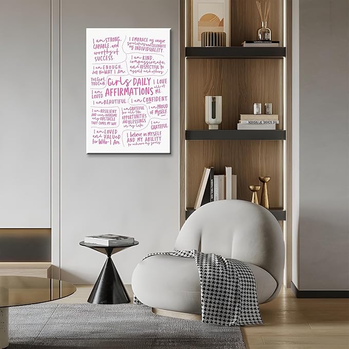 JMGHKL Girly Daily Affirmations Wall Art Pink Motivational Inspirational Posters Trendy Positive Uplifting Quotes Canvas Prints For Girls Bedroom Teen Bedroom Wall Decor 8x12in Wrapped Canvas