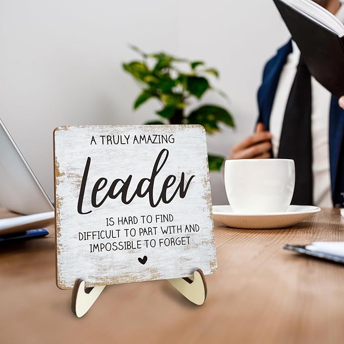 Decorative Desk Decor Motivational Leader Gift Positive Thank You Gifts Appreciation Plaque with Wooden Stand Inspirational Wood Sign for Boss Mentor Leader Coworker Home Office Table Bookshelf