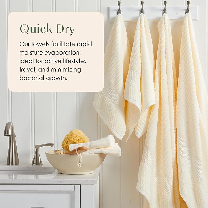 Springtree Home 100% Cotton Bath Towel Set of 4 | Super Soft & Absorbent with Quick-Dry Fibers | 4 Bath Towels | Textured and Durable Cotton | Krista Collection (Cream)