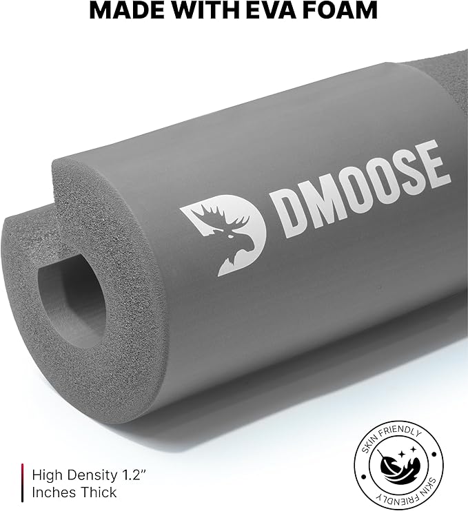 DMoose Fitness Barbell Pad for Hip Thrust, Squat & Lunges - Non-Slip Thick Foam Cushion for Neck and Back Support with Two Straps - Hip Thrust Pad for Leg Day - Fits All Olympic Bars and Smith Machine