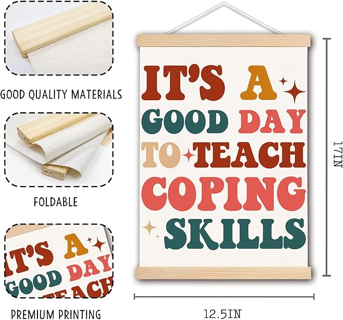 DNEULYR It's a Good Day to Teach Coping Skills Mental Health Wall Art Poster, Motivational Psychology Wall Decor for Classroom Therapy Office School Counseling Office, 12x16 Inches