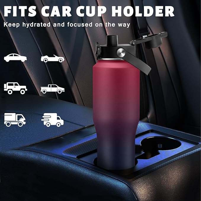 32/40 oz Insulated Water Bottle with straw Fit in any Car Cup Holder, Keep Cold 48H Hot 24H,Stainless Steel Water Bottle with Spout lid, Carrier Bag, Paracord Handle for Gym, Workout & Beach