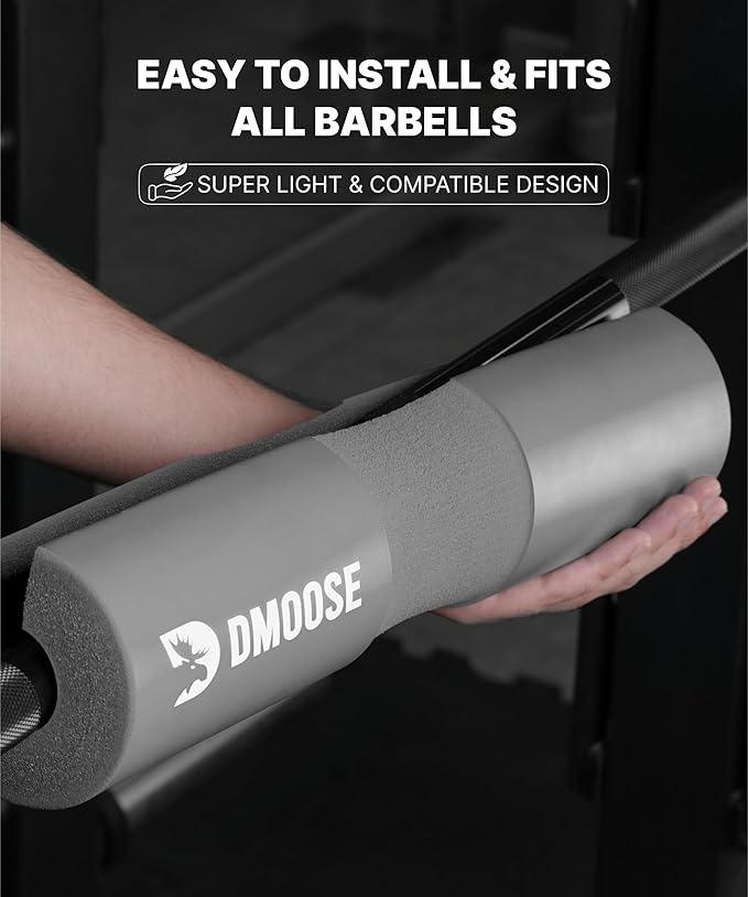 DMoose Fitness Barbell Pad for Hip Thrust, Squat & Lunges - Non-Slip Thick Foam Cushion for Neck and Back Support with Two Straps - Hip Thrust Pad for Leg Day - Fits All Olympic Bars and Smith Machine