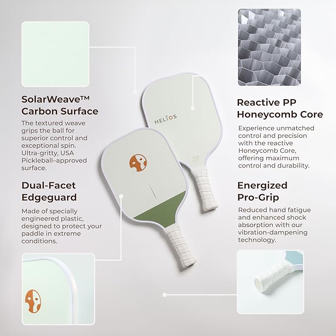 HELIOS Beginner Pickleball Paddle Set of 2 | Includes Slate & Misty Paddles | Particle-Printed Carbon Fiber with 13mm Reactive Core | 8oz, Ideal for Beginners | USAP Approved