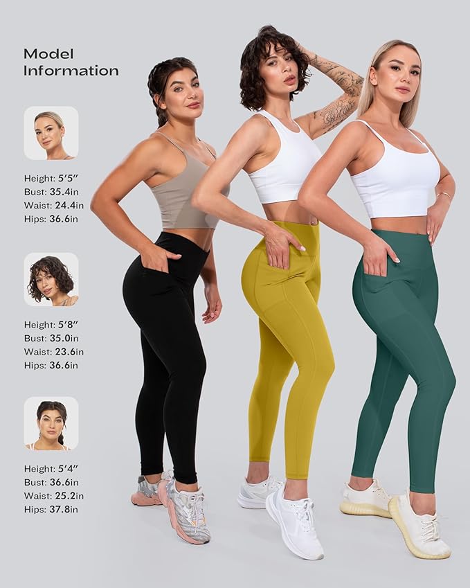 CHRLEISURE Leggings with Pockets for Women, High Waisted Tummy Control Workout Yoga Pants