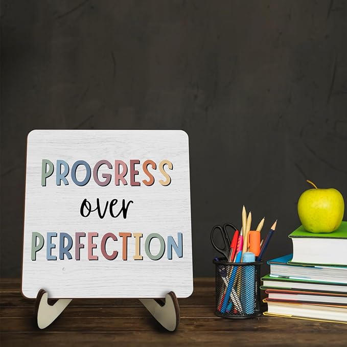 Decorative Desk Decor Motivational Affirmations Office Decor Plaque with Wooden Stand Inspirational Boho Mental Health Wood Sign for Nursery Homeschool Classroom Reading Corner Table Shelf