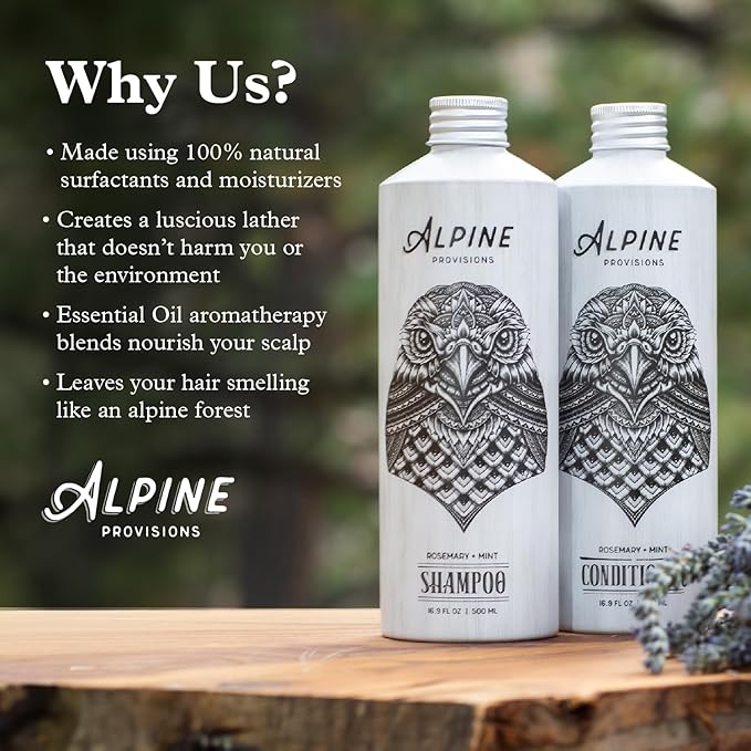 Alpine Provisions Rosemary & Mint Conditioner - Naturally Moisturize, Repair, & Strengthen with Essential Oils, Sunflower oil & Aloe Vera, Vegan, Sulfate - Plant-Based Hair Care - 16.9 FL Oz