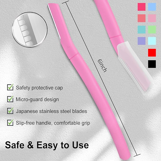 Dermaplane Razor for Women Face, Precision Face Razors for Women, Dermaplaning Tool, Eyebrow Razor, Skin-friendly Microblades with Protective Cap, 10 Count (Lavender)